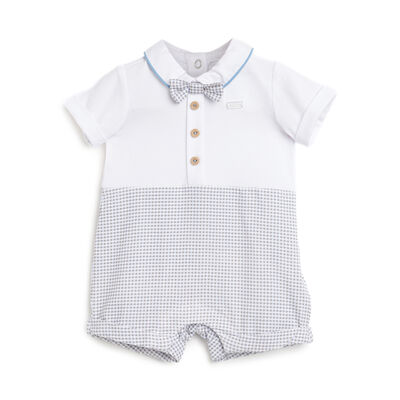Boys White Checkered Short Sleeve Rompers